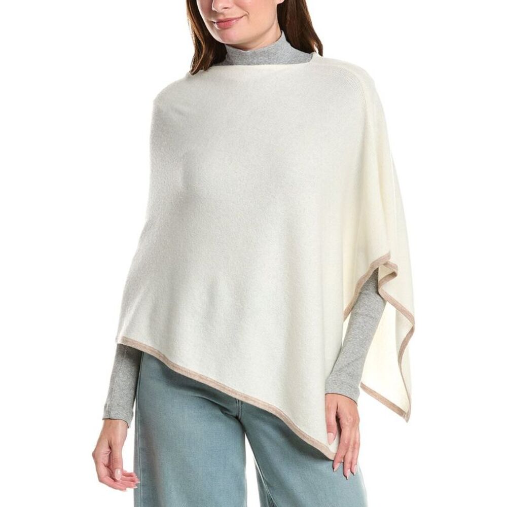 Sofiacashmere Tipped Cashmere-Blend Poncho, White
